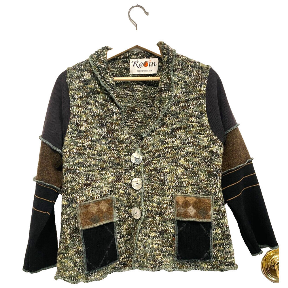 Robin Brickell - Vintage patchwork Hand knitted sweater women